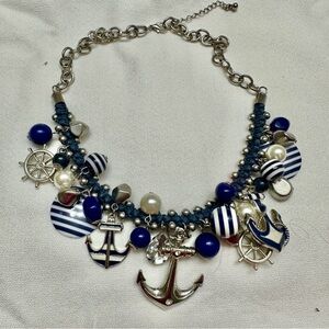 Navy Blue Nautical Anchor Charm Necklace - Women's Jewelry- 16-22”
